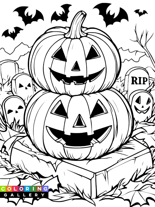 Two Pumpkins in a Cemetery