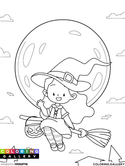 A Young Witch Flies on a Broom